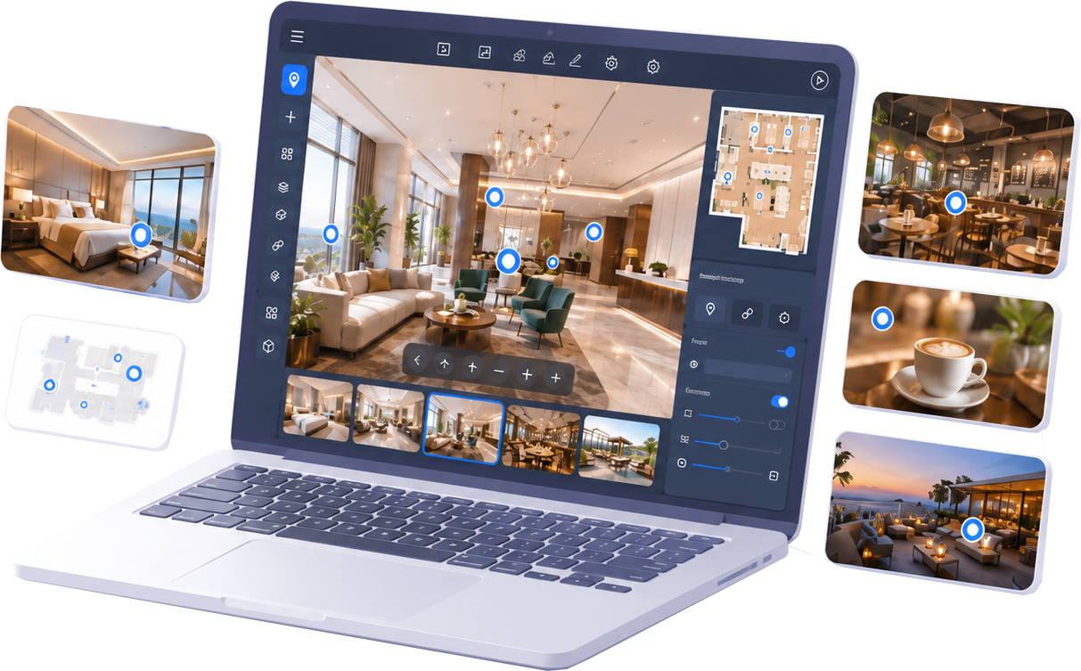 Antarmuka pembuat virtual tour 360 Builder